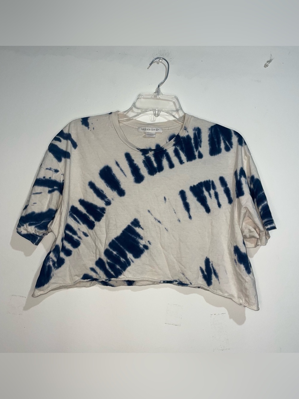Urban Daizy S Ivory And Blue Tie Dye 100% Cotton Cropped Tee